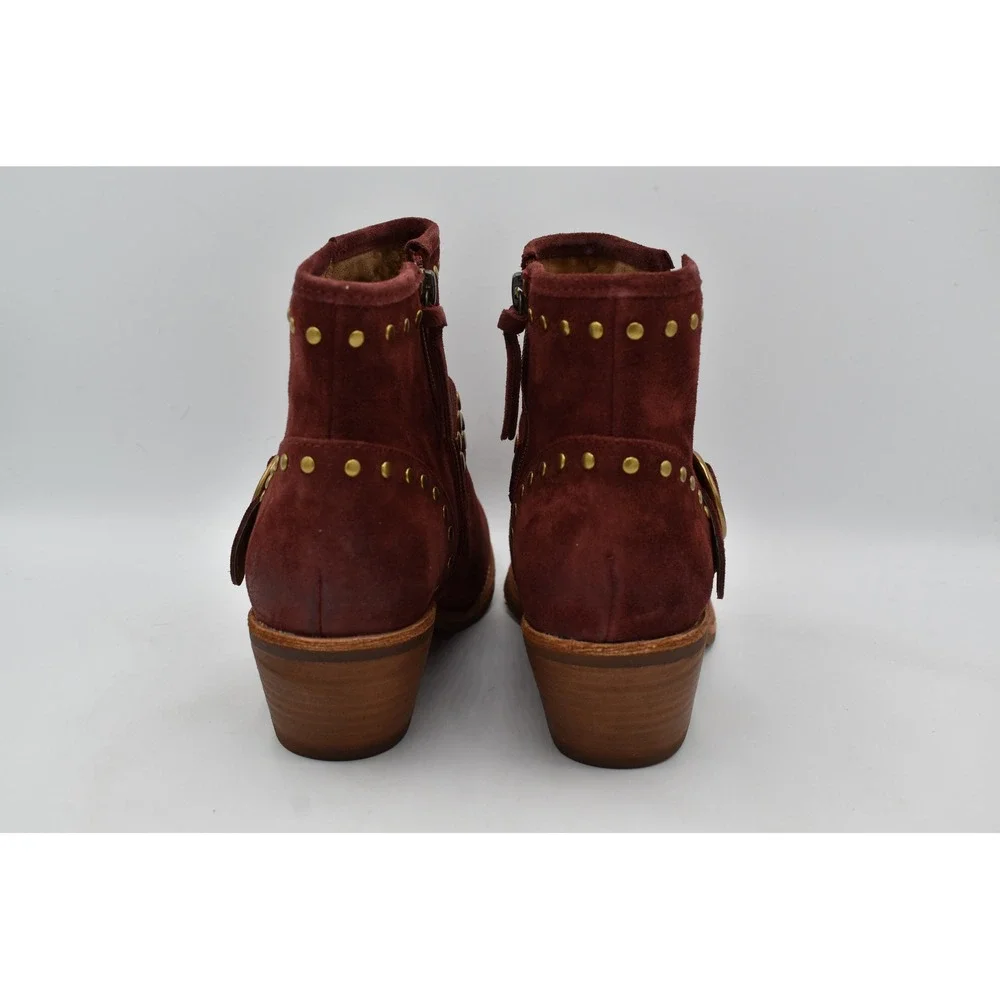 Sofft Allene II Ankle Boots Women 7 Burgundy Red Suede Studded Western Shoes